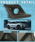 Right Side Fog Light Bezel For 2018 2020 Subaru Crosstrek Front Right Passenger Side Replacement Trim Cover With Fog Light Hole Direct Fit For SU1039121 57731FL082 Black Plastic Rugged And Easy To Install showcasing placement on vehicle and material details.