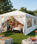 Outdoor White Waterproof Gazebo Tent With Removable Sidewalls And Windows Ten By Twenty Feet Heavy Duty Event Shelter at a party