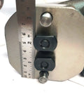 Close-up of Swivel 2 Way Lathe Milling Vertical Slide Upgrade For Small Hobby Lathes with ruler, showing two clamp bolts.