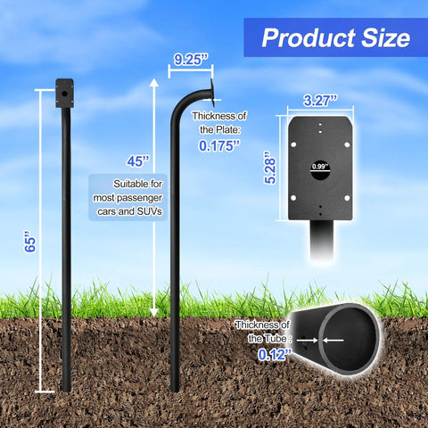FM100 Keypad Mounting Post For Mighty Mule Digital Keypad FM137 FM136 Compatible, Ground Or Concrete Install, shown with size dimensions