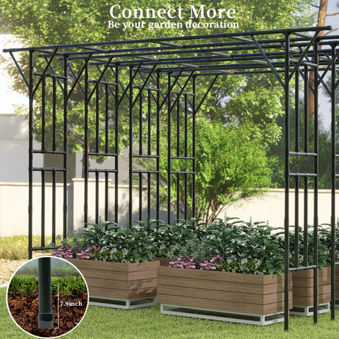 Flat Top Garden Arch Trellis 11 Ft By 9 Ft, Super Large Arbor with climbing plants, outdoor metal garden frame in backyard