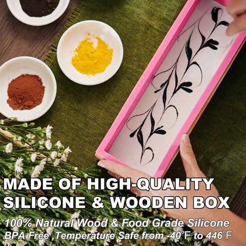 Rectangular Soap Mold Kit With Cutter For DIY Soap Making, 42oz Flexible Silicone Loaf Mold With Wooden Box, top view.