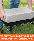 Tow Behind Lawn Dethatcher 48 Inch Wide With 24 Durable Spring Steel Tines For Thatch Removal, weight tray with brick