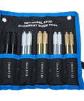 10 Piece Pro DIY Wheel Alignment Tool Kit with steel alloy lug bolt mounting in roll-up pouch