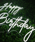 Lit Dimmable Led Neon Sign For Birthday Party Decor Large Wall Art Cold White One Line on green background