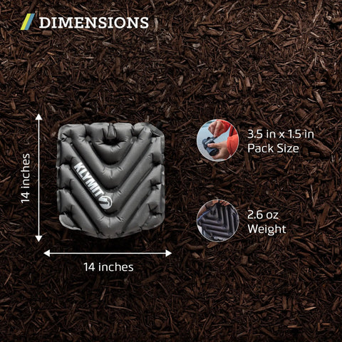 V Seat Inflatable Cushion For Travel, Camping, Backpacking And Bleachers dimensions shown inflated to 14x14 inches