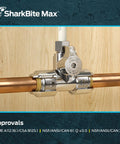 Heavy Duty Brass Push To Connect Tee Stop Valve Featuring Rotating Quarter Inch Compression Outlet, installed on copper pipe.
