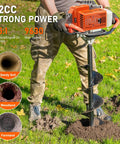 Gas Powered Post Hole Digger Workhorse With 72cc Engine 2 Stroke Auger Includes 6 Inch And 8 Inch Drill Bits in use on grass