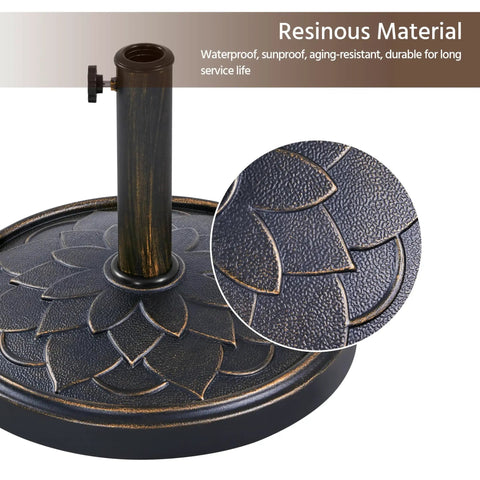 Heavy Duty Bronze 18 Inch Patio Umbrella Base All Weather Resin Stand 26 Lb Outdoor Garden Yard Stabilizer in detail view