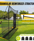 Heavy Duty Golf Practice Net 10x7ft With Noise Reducing Silk Target for backyard use, triangular structure, fiberglass poles