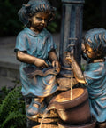 47-Inch Outdoor Water Fountain With 3-Tier Boy And Girl Resin Waterfall, Calming Water Sounds And Warm LED Lights, Garden Patio
