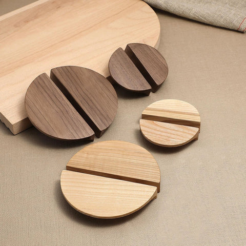 Walnut Wood Circular Cabinet Drawer Pulls Four Pairs Round Wood Grain Handles With Approximately Five Inch Length Durable Single Hole Mount