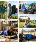 Lightweight Three Season Camping Sleeping Bag For Adults And Kids With Compression Sack Ultra Compact Backpacking Gear For Hiking Travel And Outdoor Adventures Indoor Or Outdoor Use Blue About 3lb in various scenarios like hiking, camping, and at home.
