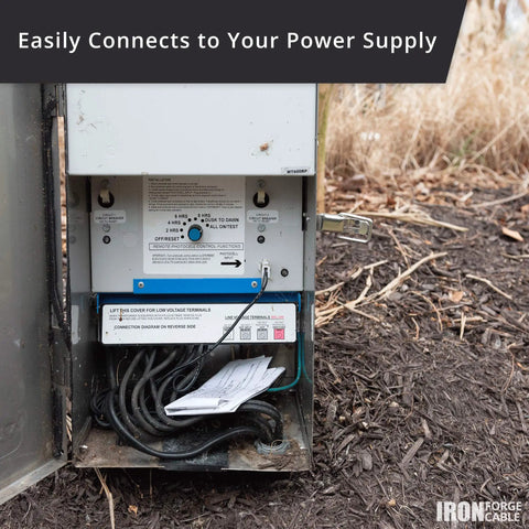 Go-To Low Voltage Wire 16/2 for landscape lighting and outdoor projects 250 ft connected to outdoor power supply box