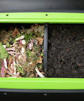 Two Stage Compost Tumbler For Easy Outdoor Yard Composting Large Eight Point Six Nine Cubic Feet Capacity Rust And Corrosion Resistant Metal And Plastic Construction With Aeration Holes Black And Green Finish Outdoor Use Only Easy Assembly showing compost and waste separation