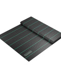 Heavy Duty Woven Weed Control Fabric 6 by 33 Feet Black Ground Cover Membrane showing woven texture and green guidelines