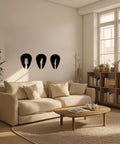 Set Of 3 Black Guitar Silhouette Wall Art On Engineered Wood 11x40 Inch Modern Wall Decor in living room above beige sofa