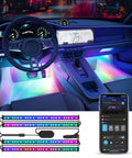 Car LED Strip Lights RGBIC Interior Lighting With App Control And Music Sync 16 Million Colors illuminating car dashboard