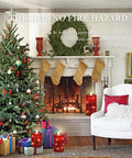 Living room with Christmas decor featuring Red Flameless LED Pillar Candles With String Lights Set Of 3 Battery Operated Candles In 4 Inch 5 Inch And 6 Inch Size With Remote Control For Christmas And Festive Home Decor near fireplace and tree.
