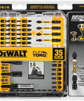 Impact Driver Bit Set 35-Piece With Connectable Storage System in clear case, visible FlexTorq features, includes bits DWA2NGFT35IR