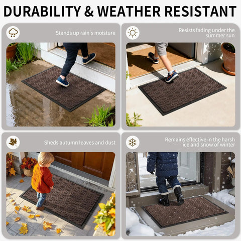 Heavy Duty Front Door Mat Waterproof Outdoor Entry Rug 29.5x17 Non Slip Rubber Doormat For Garage Patio Indoor Use Brown Durable