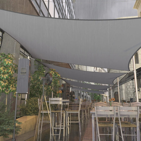 14 By 14 Foot Grey Waterproof Sun Shade Sail UPF50 Plus Canopy Awning Shelter For Outdoor Patio Backyard Garden Carport Water Resistant UV Block 95 Percent Custom Size Available, installed over outdoor seating area