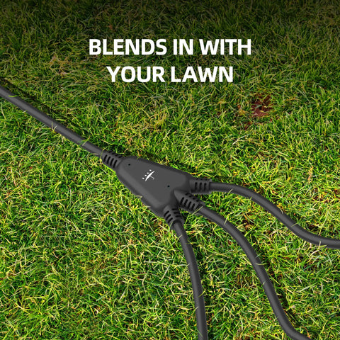 Outdoor Extension Cord With 1 To 3 Splitter Outlets, 25 Ft Waterproof Power Cord With Safety Cover, 16 AWG, ETL Listed on grass