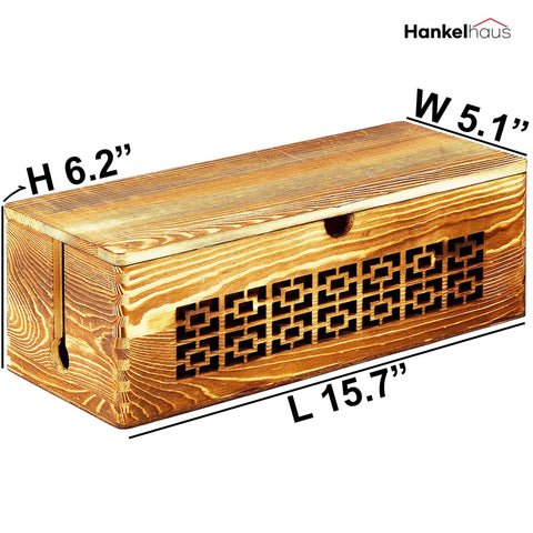 Large Wooden Cable Management Box For Home And Office, Dope Cord Organizer And Power Strip Hideaway with decorative pattern