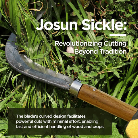 Hand-Forged Korean Sickle For Weeding And Brush Clearing Razor Sharp Blade Chestnut Wood Handle in garden use