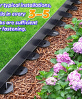 Flexible Plastic Landscape Edging Kit With 120 Metal Spikes, 1.5 Inch High defining garden border next to pink flowers and mulch