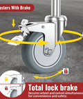 Set Of Four Heavy Duty Workhorse TPR Rubber Caster Wheels With Sturdy Steel Base And Lock It Down Tight Brakes showing total lock brake feature.