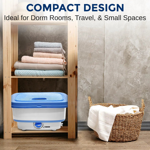 Portable Mini Washing Machine For On The Go Laundry, Lightweight Collapsible Bucket Washer And Dryer, 1kg Capacity, blue, on shelf