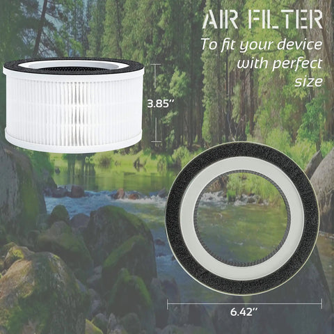 Allo Compatible Replacement Filter 2 Pack For Afloia Fillo And MOOKA Allo Air Purifiers, 3 In 1 Filtration dimensions shown