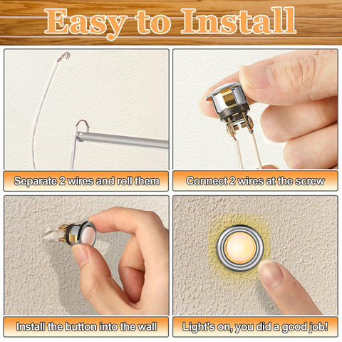 Steps for installing Two Pack Lighted Doorbell Button Replacement For Easy No Fuss Wired Setup Classic Round Rim Button With Lighted Center Silver Finish And Bright Yellow Glow Fits Most Doorbells Simple Install Kit.