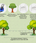 Setup guide for Ninja Warrior Obstacle Course For Kids Outdoor Slackline Set With 50 Foot Line illustrating tree distance and wrapping