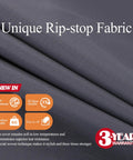 Close-up of grey rip-stop fabric for Extra Large Patio Furniture Cover Set For Outdoor Table And Sofa Sectional, Heavy Duty Waterproof, All Weather Protection, Anti Fading, Wind Resistant, UV Shield, 180W X 96D X 36H Inches, Grey.