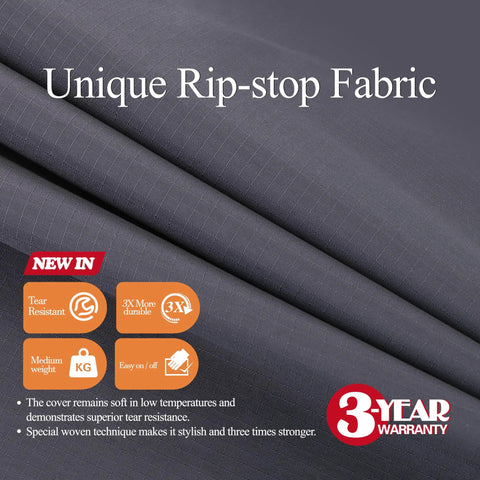 Close-up of grey rip-stop fabric for Extra Large Patio Furniture Cover Set For Outdoor Table And Sofa Sectional, Heavy Duty Waterproof, All Weather Protection, Anti Fading, Wind Resistant, UV Shield, 180W X 96D X 36H Inches, Grey.
