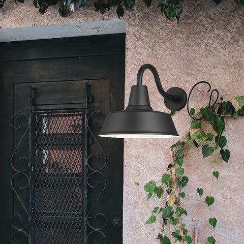 Barn Style Outdoor Wall Lantern One Light Black Finish Built To Last, Weatherproof Aluminum Exterior Sconce on garden wall