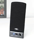 Compact 2.0 Computer Speakers With Full Stereo Sound, Easy Setup And Convenient Controls on desk, front view
