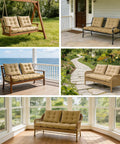 Collage of outdoor settings with 3 Piece Outdoor Wicker Chair Cushions Set For Patio Loveseat And Chaise 47x19x4 Inch Waterproof Cushions