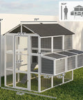 Huge 77 Inch Outdoor Chicken Coop For 6 To 8 Chickens With Run Wooden Hen House Poultry Cage 3 Nesting Boxes Gray