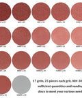 17 grits of 2 Inch Sanding Discs Set With 425 Pieces And One Quarter Inch Round Shank Backing Pad Includes Soft Foam Buffers And Assorted Grit 40 To 3000