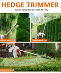 Man using Beast 5 In 1 Gas Powered Weed Eater With 52cc 2 Stroke Engine EPA Certified Parts for hedge trimming in garden