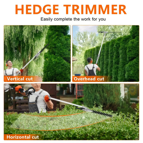 Man using Beast 5 In 1 Gas Powered Weed Eater With 52cc 2 Stroke Engine EPA Certified Parts for hedge trimming in garden