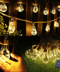 Vintage Hemp Rope Solar String Lights with 16 Shatterproof Bulbs on Outdoor Patio Fence