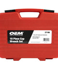 Red carrying case for Ten Piece Cap Style Oil Filter Wrench Set For Easy Oil Changes With Strong Grip Red And Black Durable Sockets