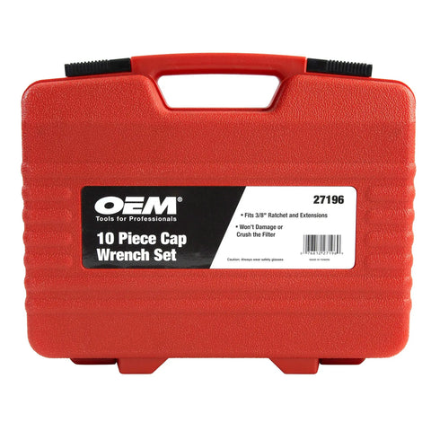 Red carrying case for Ten Piece Cap Style Oil Filter Wrench Set For Easy Oil Changes With Strong Grip Red And Black Durable Sockets
