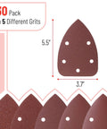 Mouse Detail Sander Sanding Pads Set With 30 Sheets In 5 Grits 40 80 120 180 240 For Palm Sander dimensions shown
