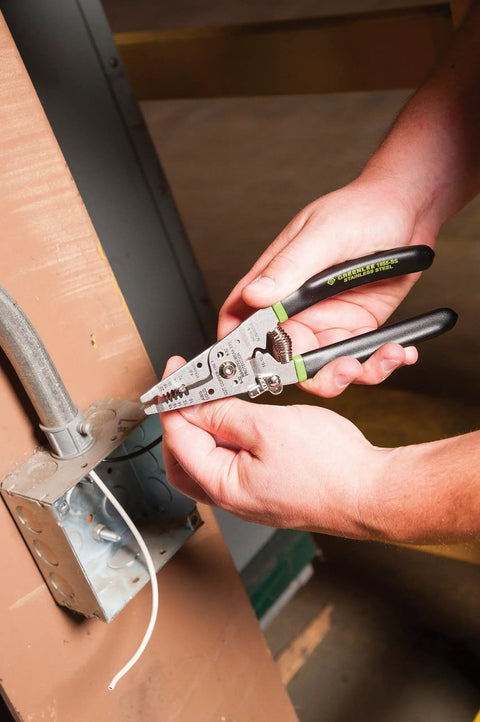 Stainless Steel Wire Stripper For 10-18 AWG Solid And 12-20 AWG Stranded, Heavy Duty Stripper Cutter And Crimper Tool in use