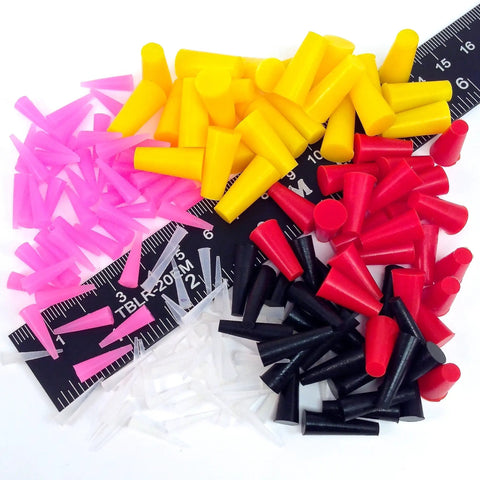 350 Piece Pro Grade High Temp Silicone Plug and Cap Kit for Powder Coating, assorted colors with ruler for size reference